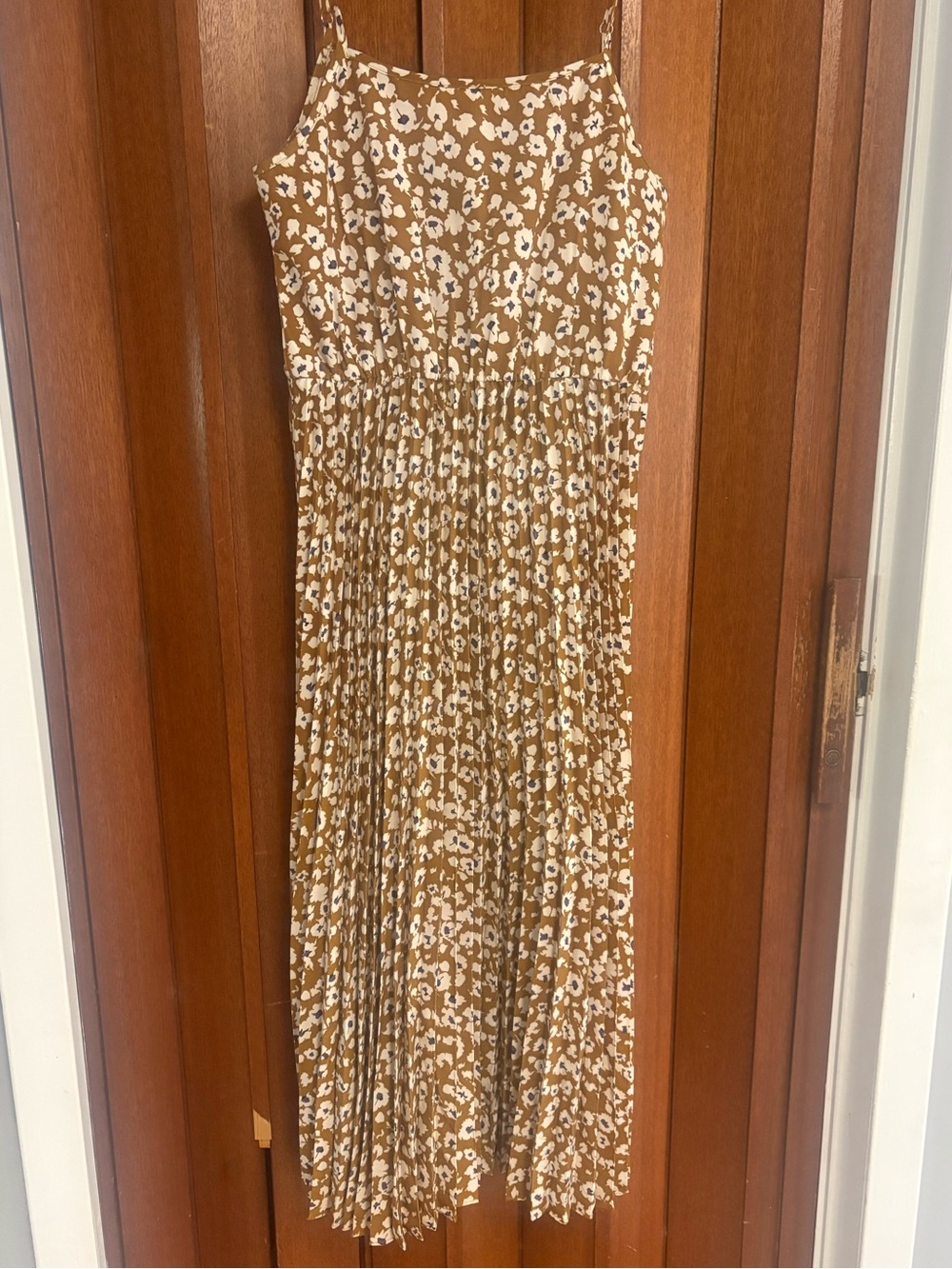 Brown Floral Spaghetti-Strap Midi Dress